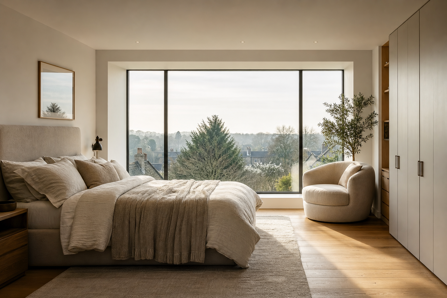 Bright dormer loft conversion with skylight and bespoke joinery in a Hertfordshire home
