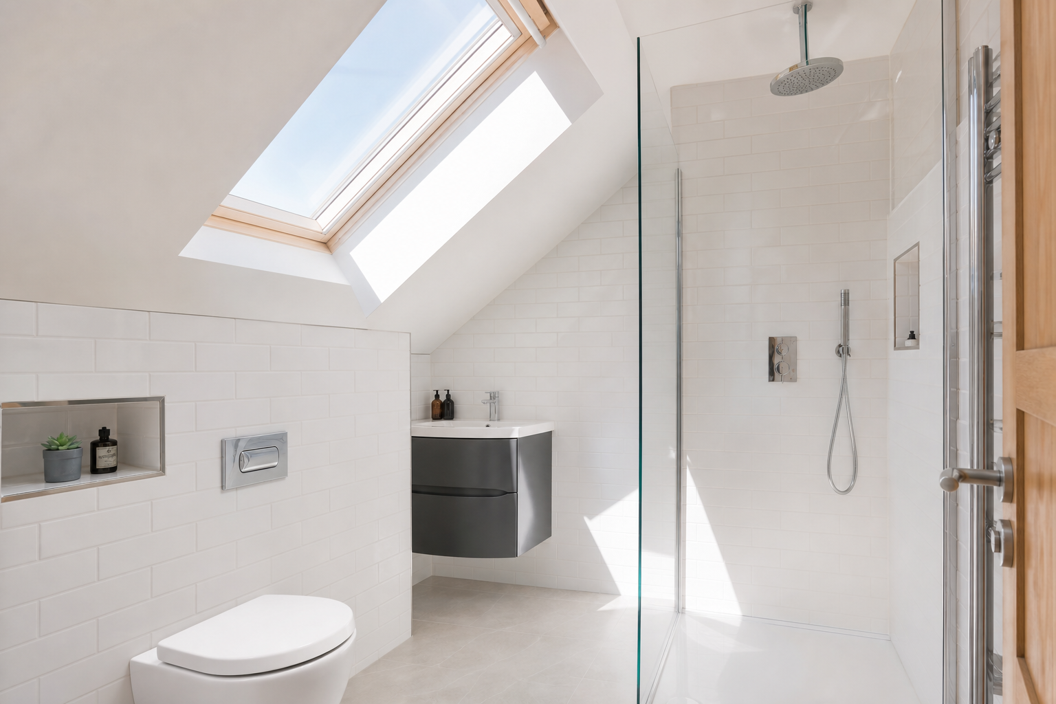 Rooflights and dormer window bringing daylight into the loft suite