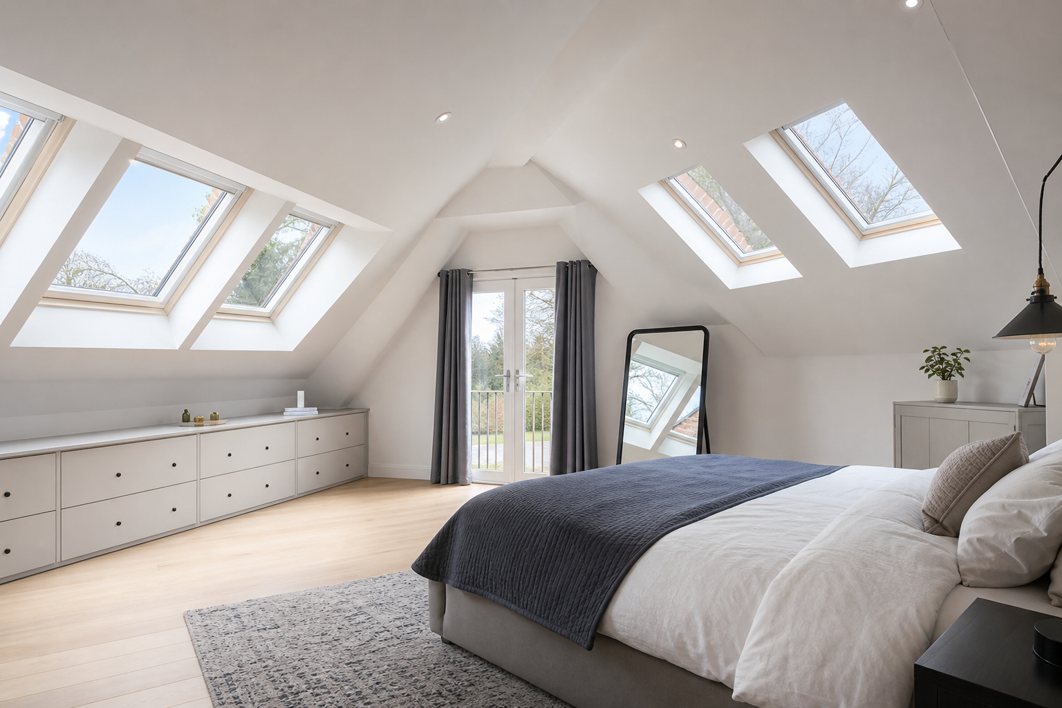 Velux loft conversion with rooflights flooding a new bedroom in Harpenden
