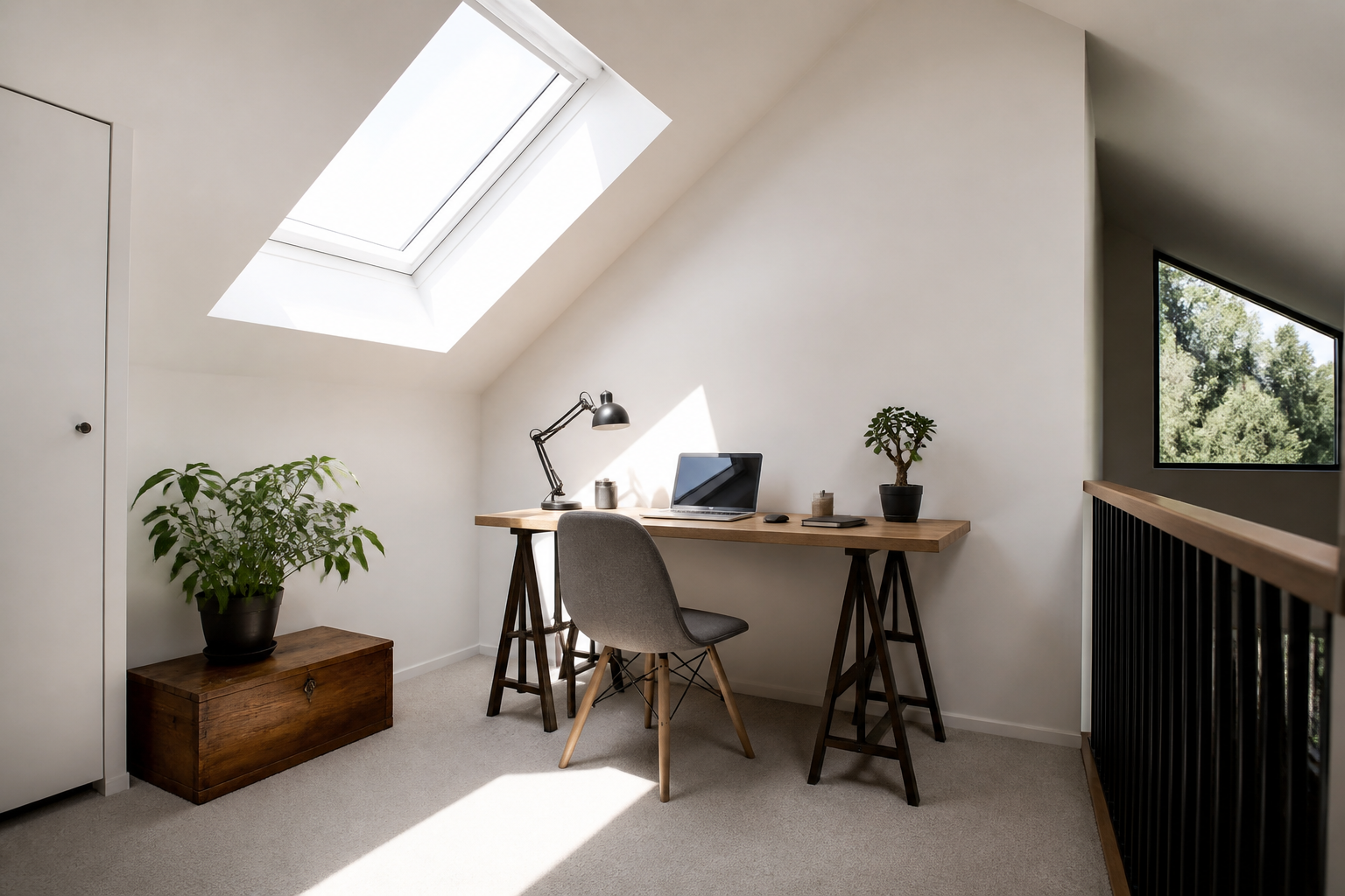 Rooflights providing daylight over the loft office desk area