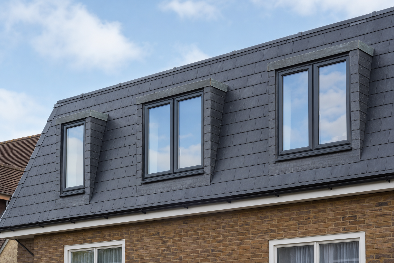Dormer windows bringing daylight into the mansard loft bedrooms