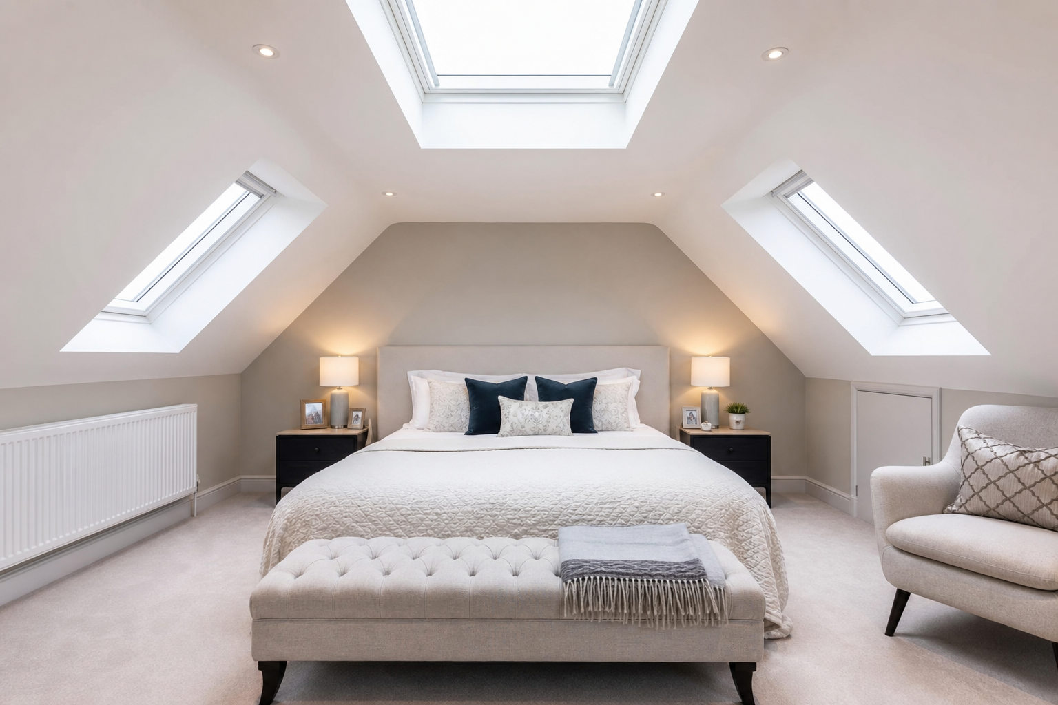 Roof light loft conversion with multiple Velux units on a Hitchin home