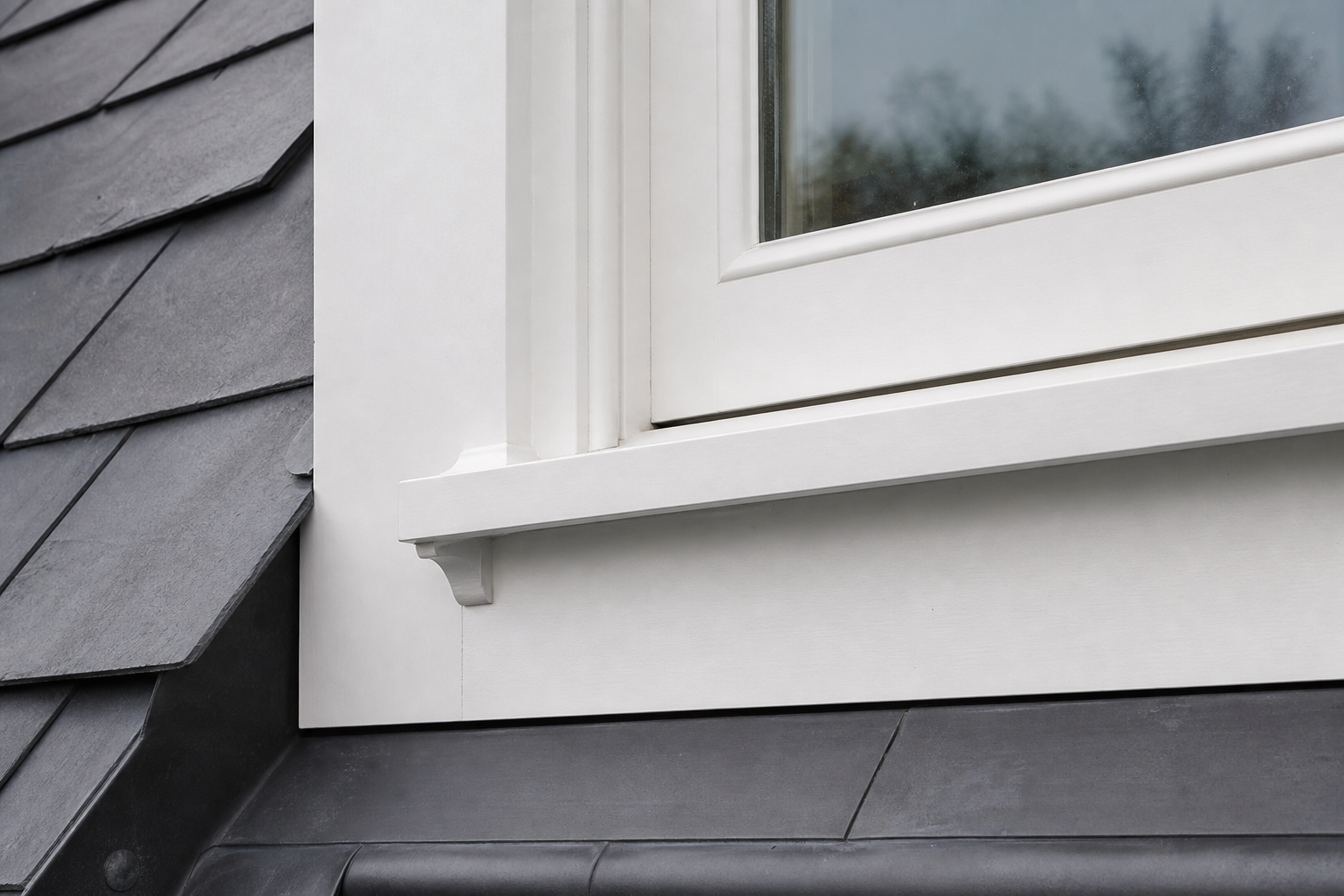 Close-up of dormer cladding and rooflight detail on the St Albans loft