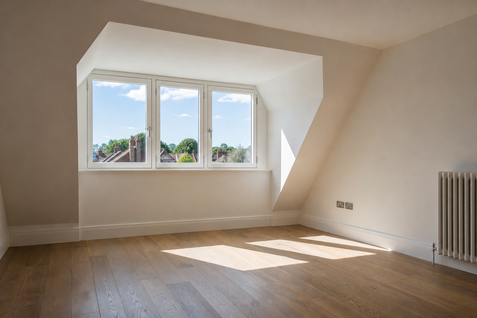 Rooflights flooding the St Albans loft bedroom with natural daylight