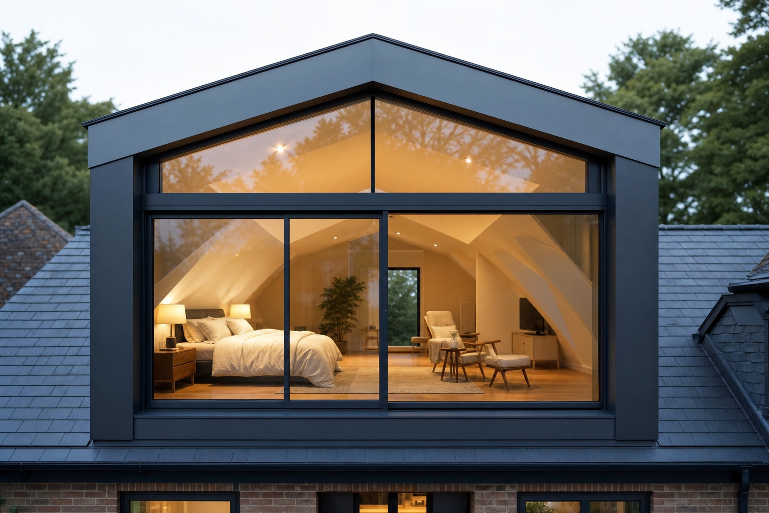 Rooflights bringing daylight into the hip-to-gable loft conversion