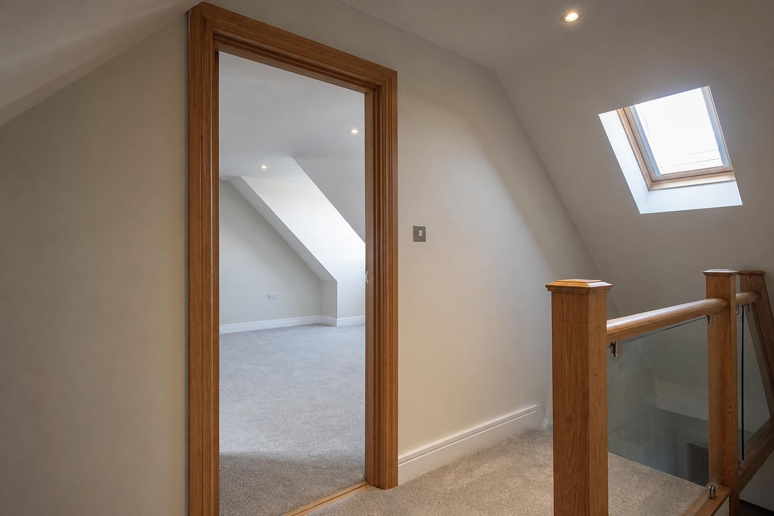 Loft staircase and landing threshold at the Watford conversion