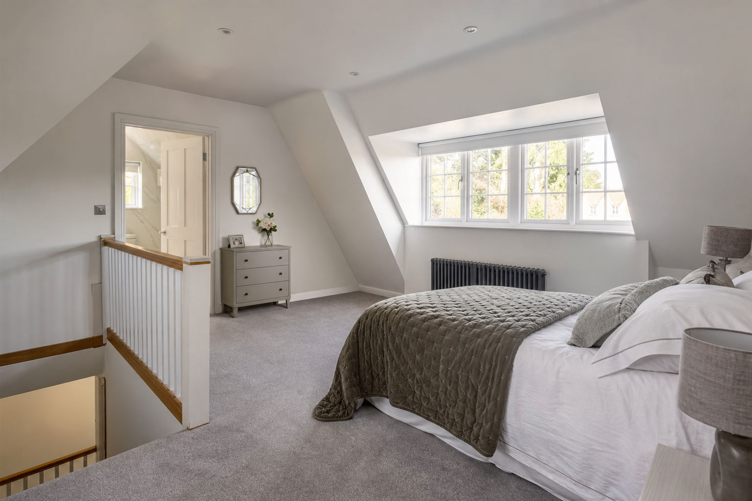 Dormer window flooding the loft bedroom with natural daylight