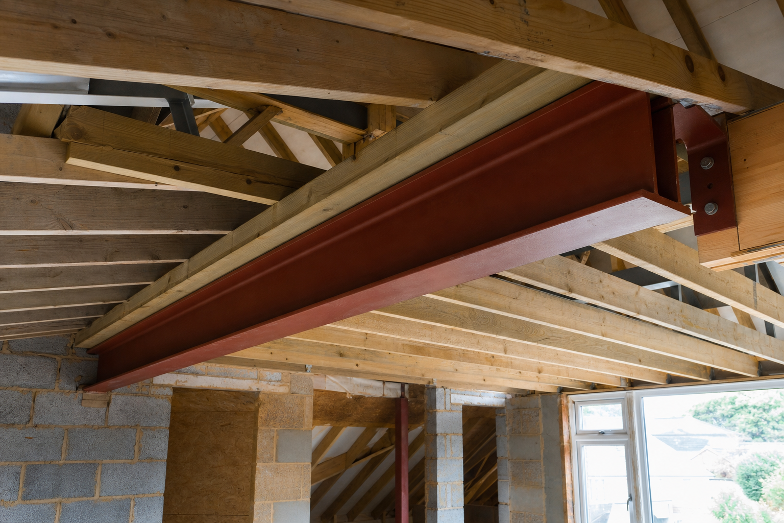 Structural steelwork during a loft conversion in Hertfordshire